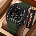 thumbnail image 2 of Digital Watches for Men Women Waterproof Unique Rectangle Watch Stopwatch Countdown Alarm Analog Silicone Strap Transparent Case, 2 of 8