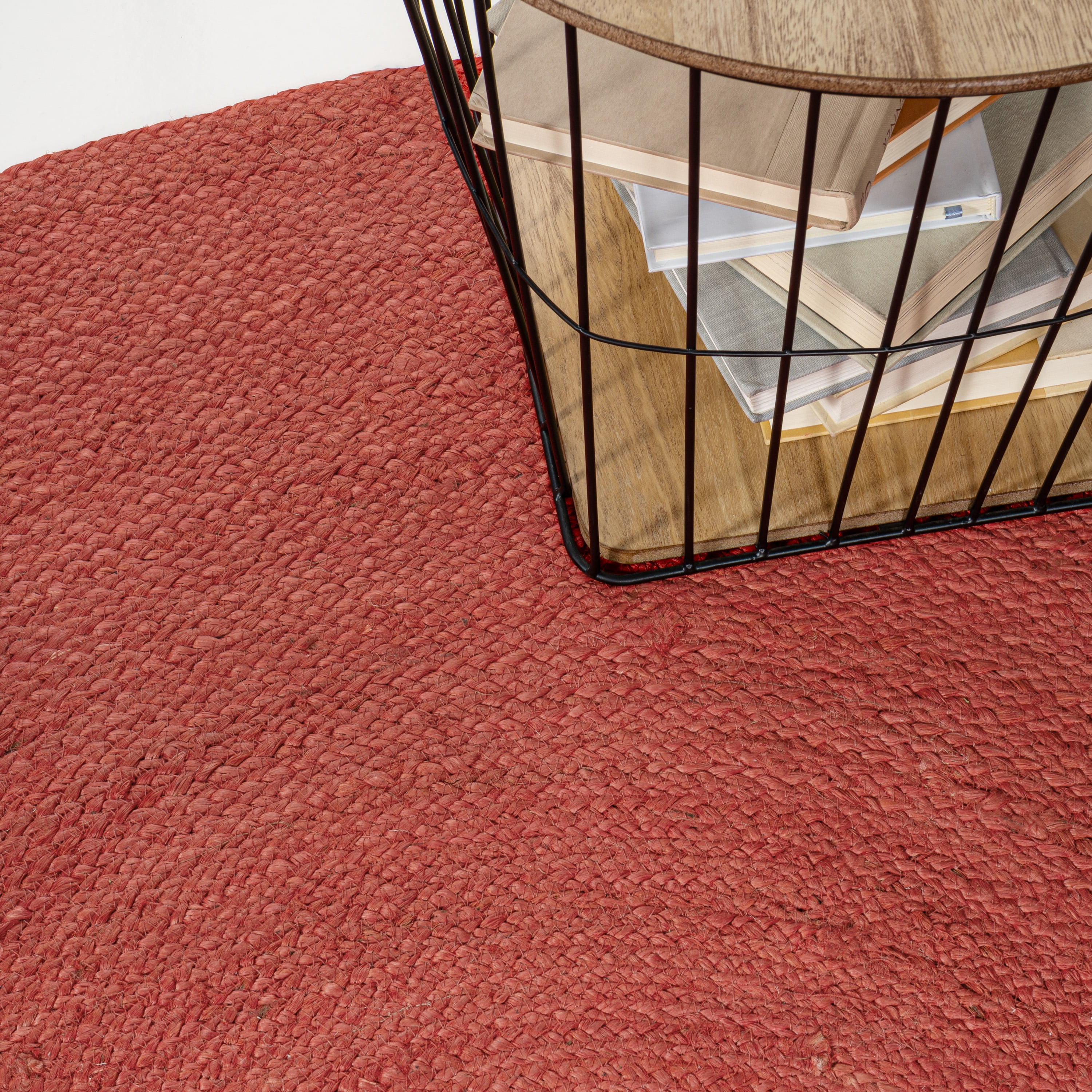 JONATHAN Y ANSA 6' Round Area Rug, Zara Braided Coastal Cottage Jute - Red, RNF116A-6R
