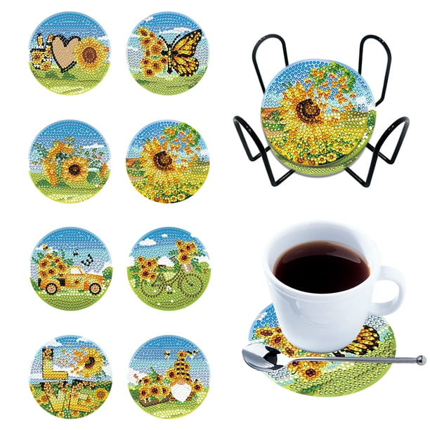 Posavasos Con Diamantes Adorno Artesanal Btafrte 8 para Tazas Girasoles