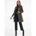 thumbnail image 4 of DARING DIVA Women's Lapel Zip Front Faux Leather Long Jacket M Coffee, 4 of 6