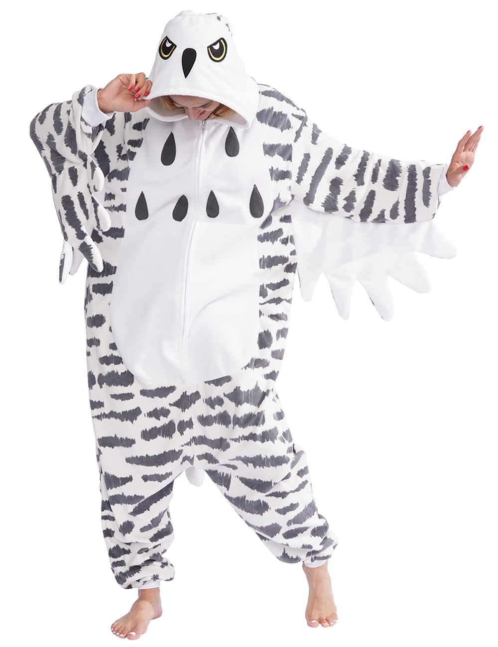 vavalad Unisex Adult Snowy Owl Onesie Pajamas Animal Christmas Costume Homewear