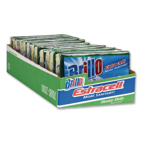 Estracell 4.9 in. x 2.9 in. Heavy-Duty Scrub Sponge - Yellow/Green (12/Carton)