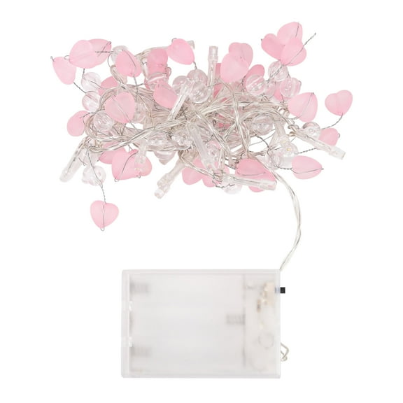 West Ivory 5 feet 20 LED String Fairy Light w/Pink Hearts & Clear Beads, Battery Powered, Valentines Gift, Holiday Decorative Indoor Outdoor Lighting, Warm White
