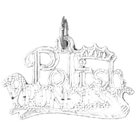 18K White Gold Polish Princess Pendant - 18 mm