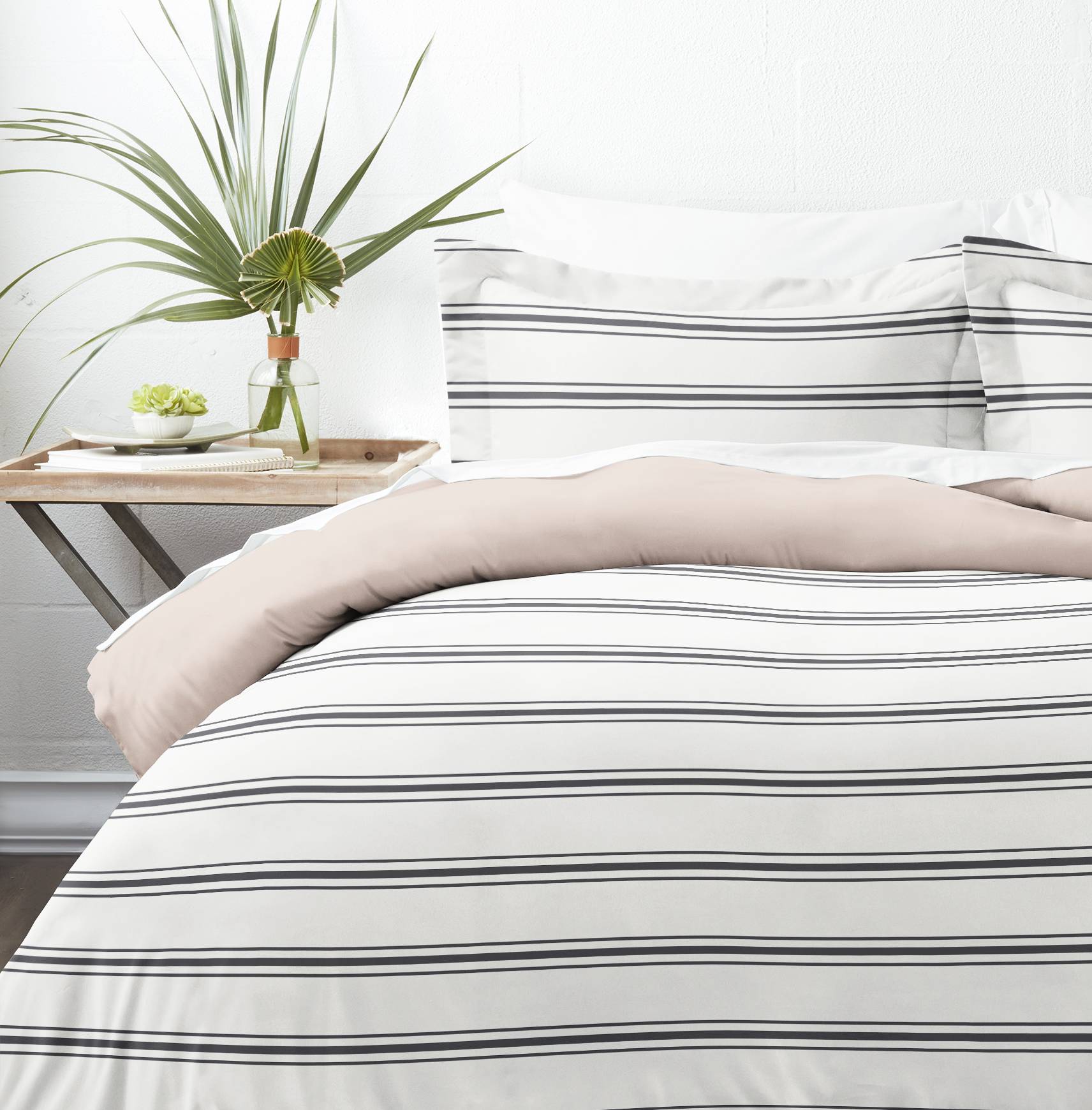 Noble Linens Rose Desert Stripe Reversible 3-Piece Duvet Cover Set, King/Cal King