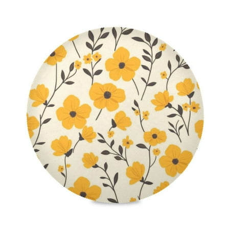 

Round Plate Mat 15.4x15.4 Inchesx4 Placemat Table Mat Kitchen Mat Coffee Mat Fabric Thick Strong Wear-Resistant Heat Resistance Lovely Yellow Flowers