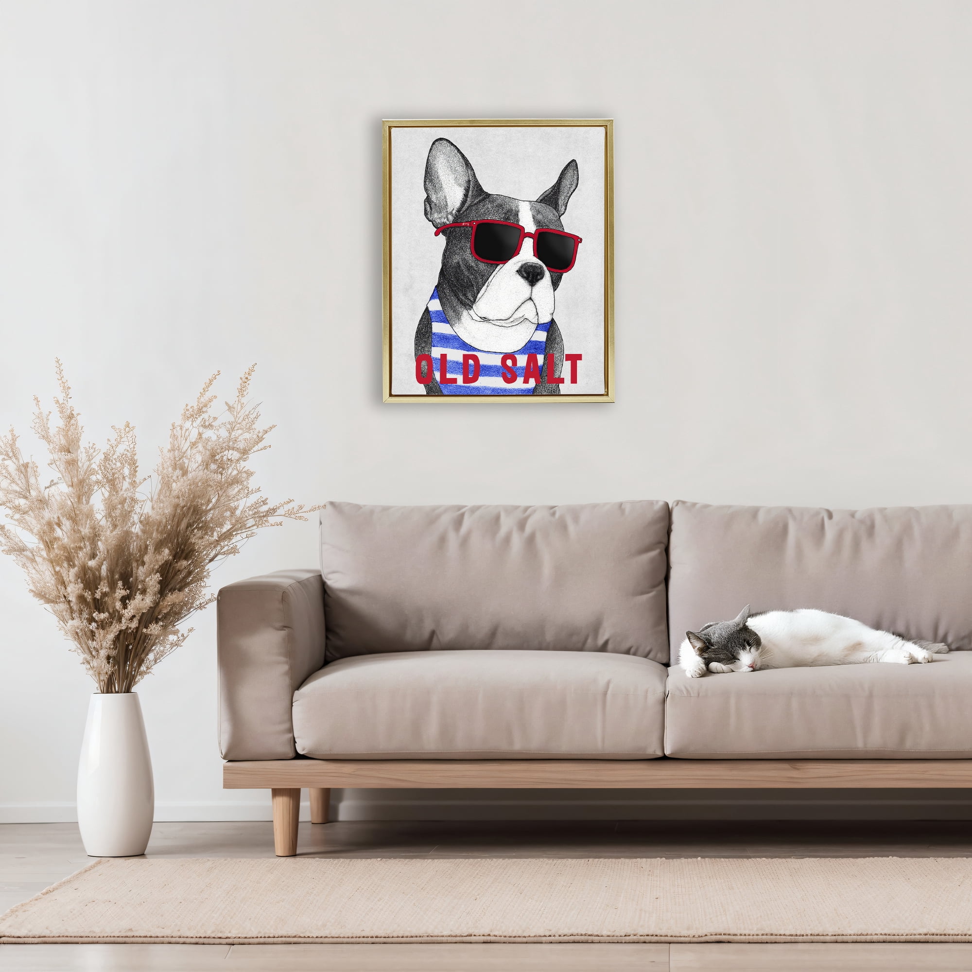 Stupell Industries Old Salt Summer Frenchie Gold Framed Floater Canvas Wall Art, design by Barruff