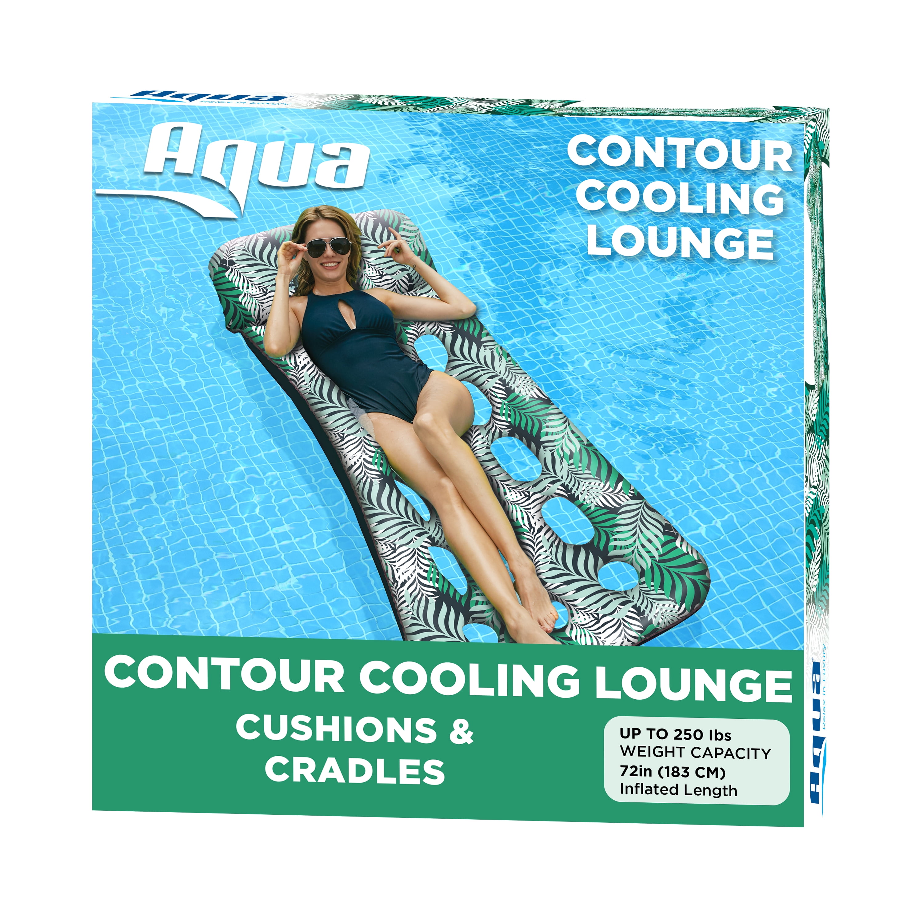 Aqua Leisure Inflatable Pool Float Water Contour Cooling Lounge, Teal Ferns