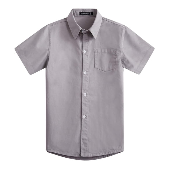 Spring&Gege Boys' Short Sleeve Dress Shirts Formal Uniform Woven Solid, Silver, 5-6 Years