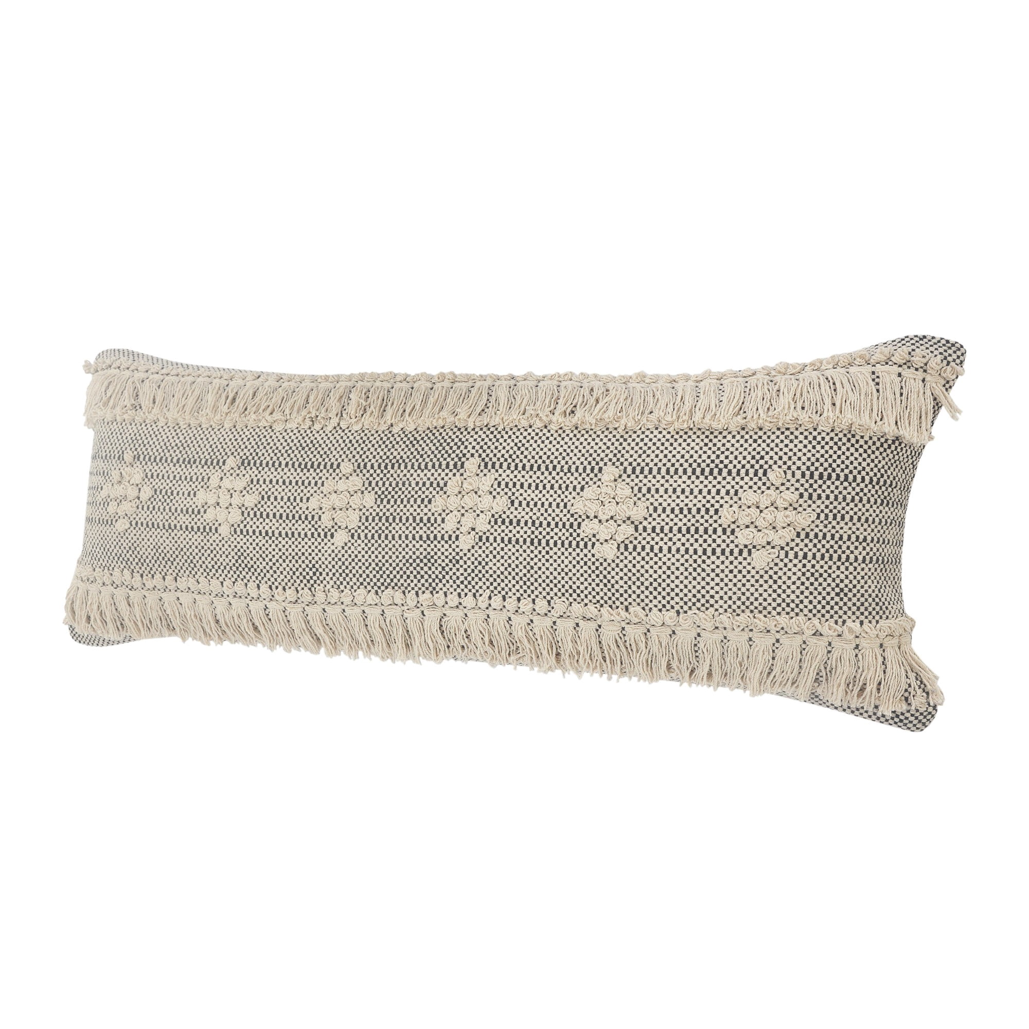 LR Home Ox Bay Hand-Woven Gray/Cream Geometric All-Natural Cotton Pillow Cover