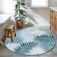 thumbnail image 3 of Round Area Rugs 3Ft, Blue Teal Palm Leaves Washable Rug for Entryway, Hallway, Summer Botanical Tropical Leaf Non Slip Area Rugs Low Pile Carpet for Home Decor, 3 of 8