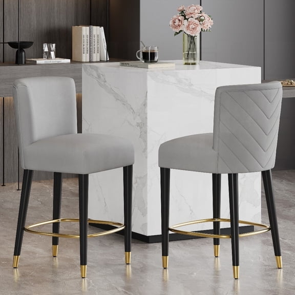 27-inch Modern Dining Chairs - 1-Piece with Light Fabric & Gold Footrest