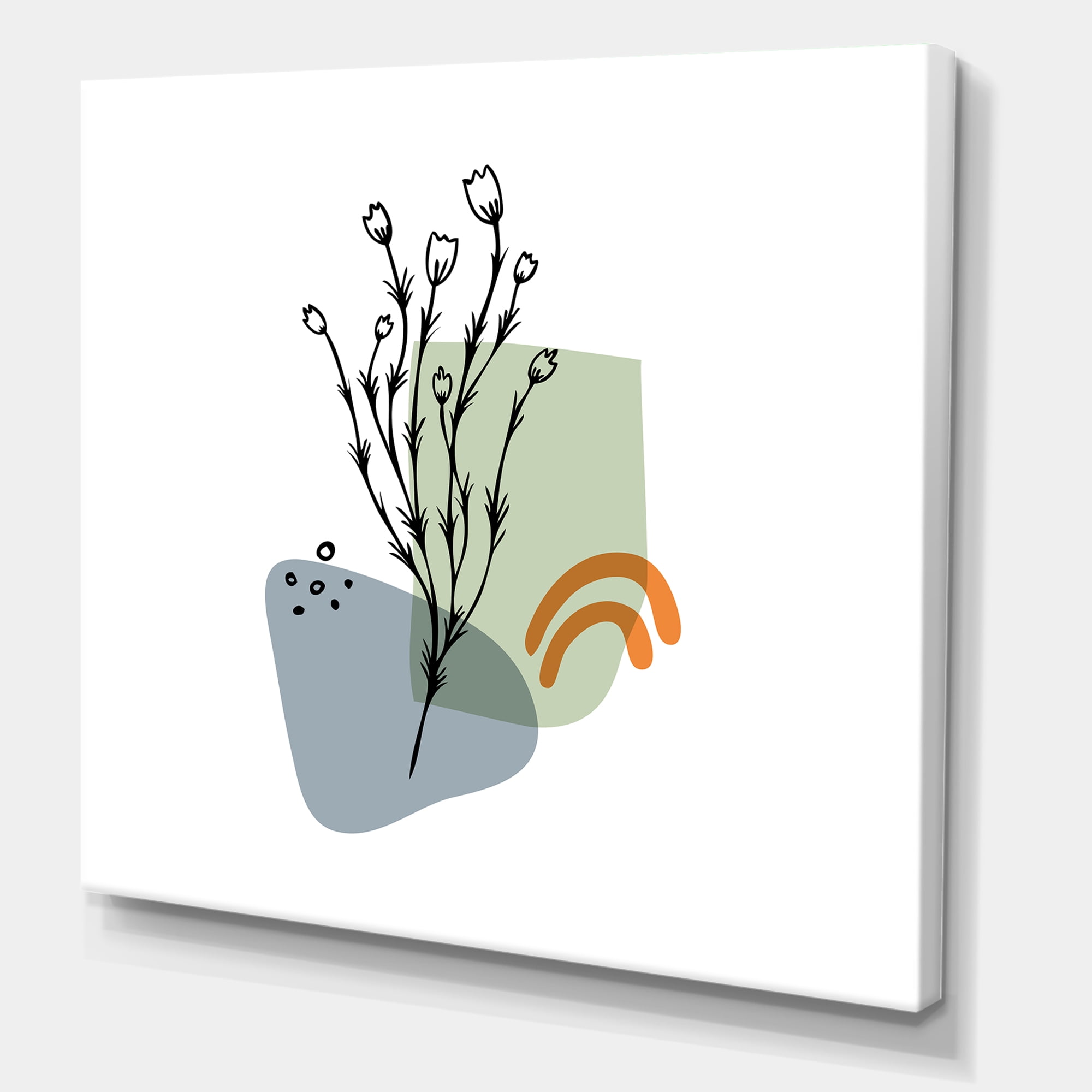 Designart ' Abstract Minimal Shapes Under Flowers II ' Modern Canvas Wall Art Print