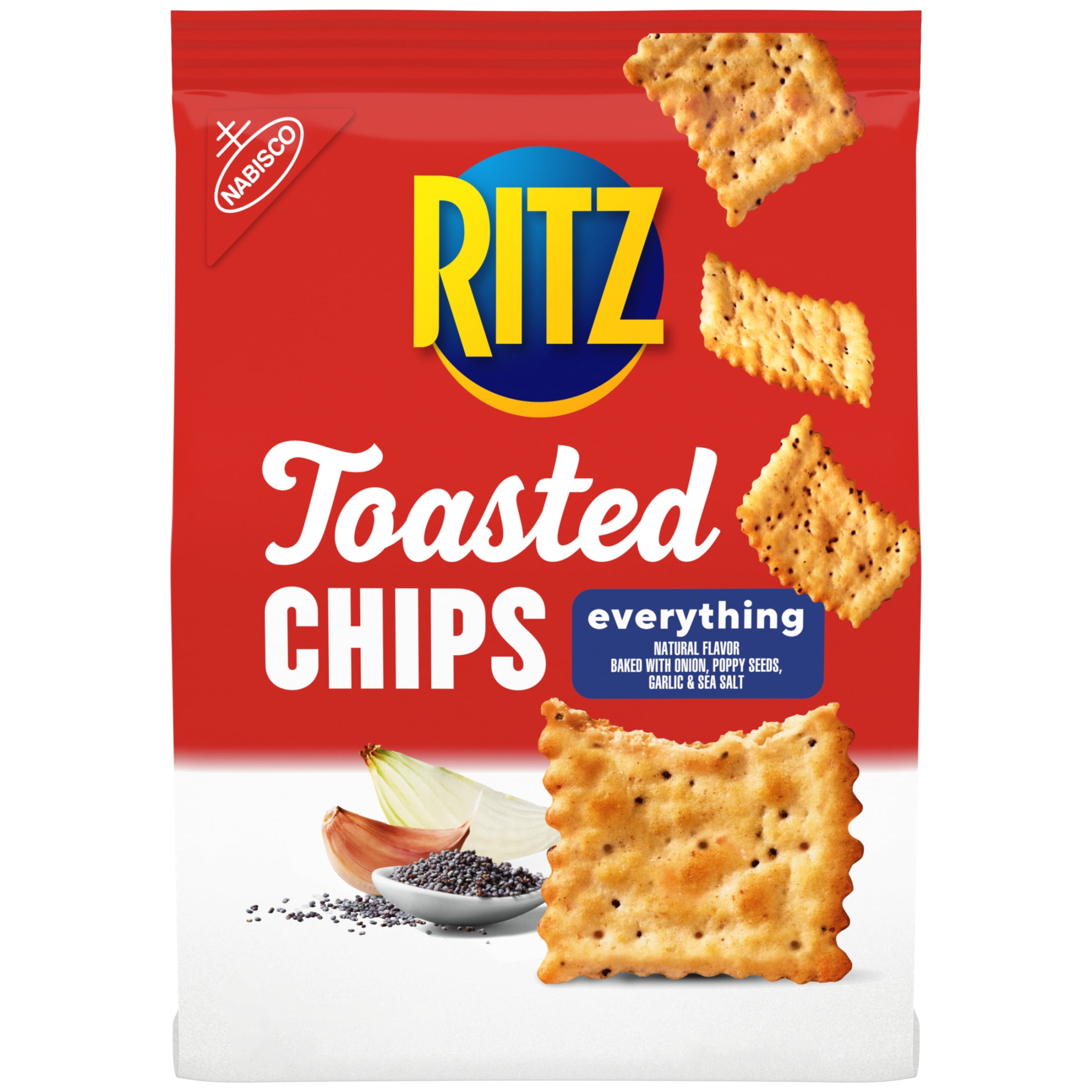 (4 pack) RITZ Toasted Chips Everything Crackers, Party Snacks, 8.1 oz