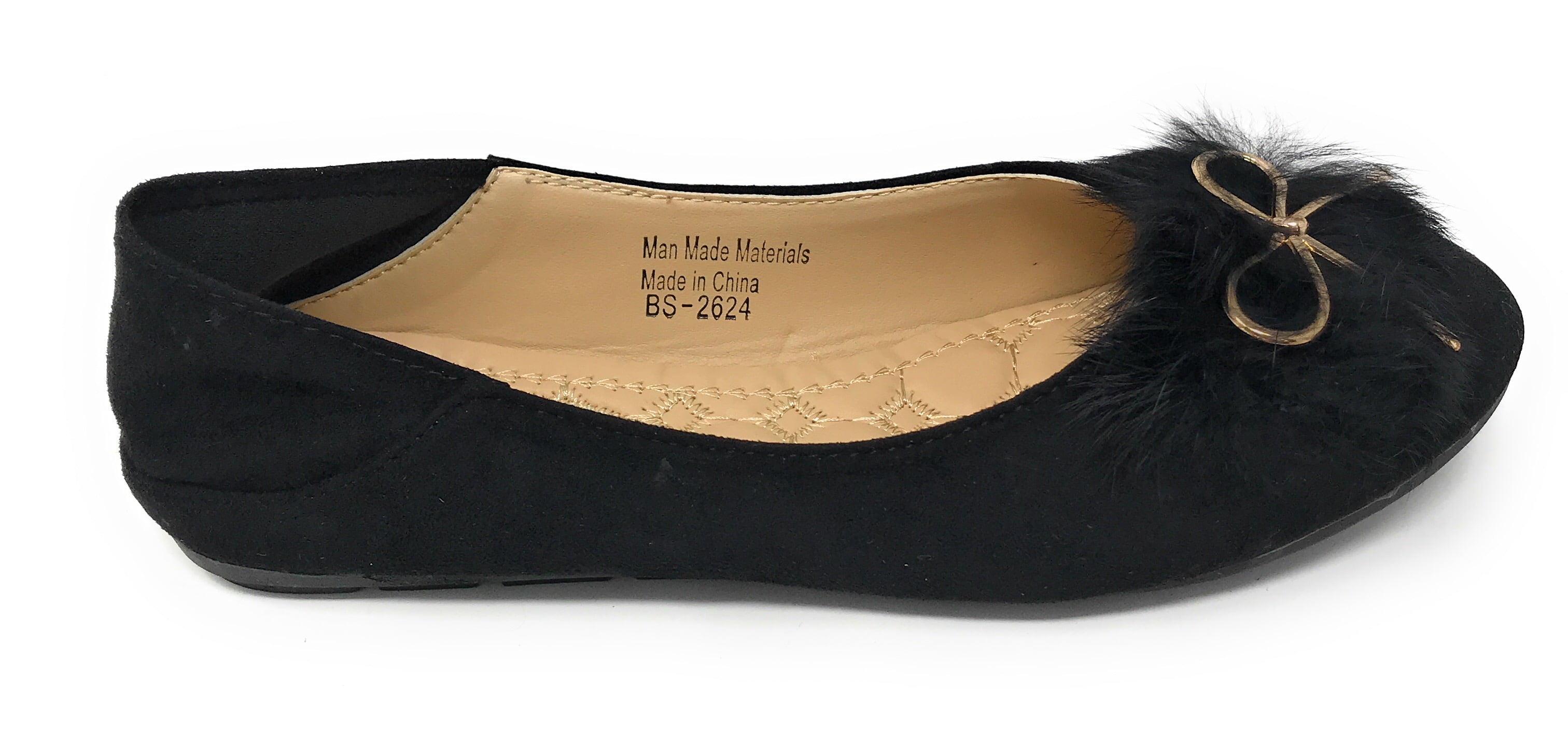Victoria K Women's Foldover Sueded Faux Fur Gold Bow Ballerina Flats