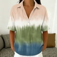 thumbnail image 6 of Favoffer Women's Gradient Linen Button Down Short Sleeve Tops V Neck Casual Summer Blouses Loose Fit Tie Dye Shirts for Beach Vacation Daily Work, 6 of 7