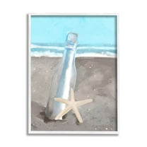 Message Bottle Beach Shore Coastal Graphic Art White Framed Art Print Wall Art