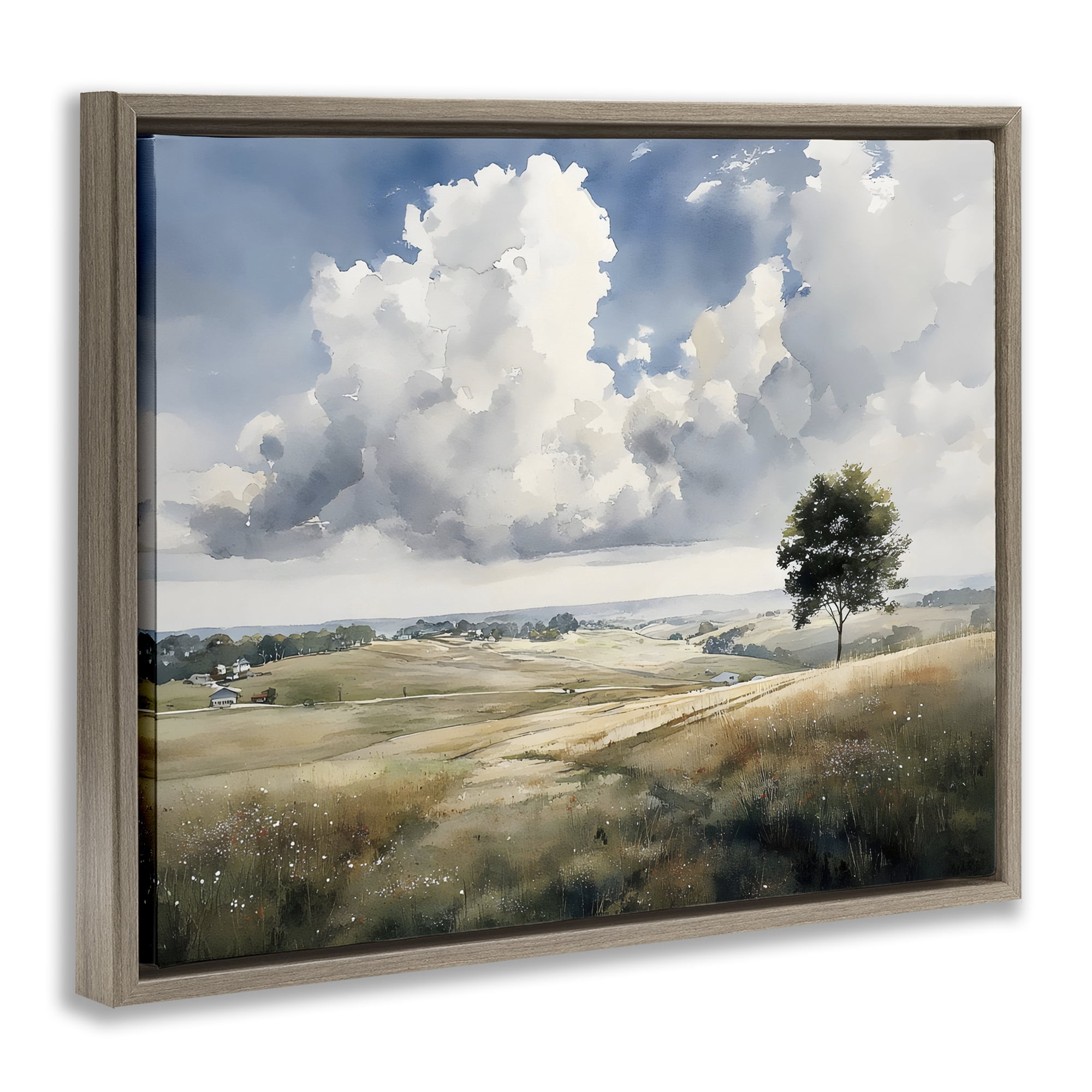 Stupell Industries Pretty Hills with Solitary Tree Brown Framed Floater Canvas Wall Art, design by Franklyn Gregory