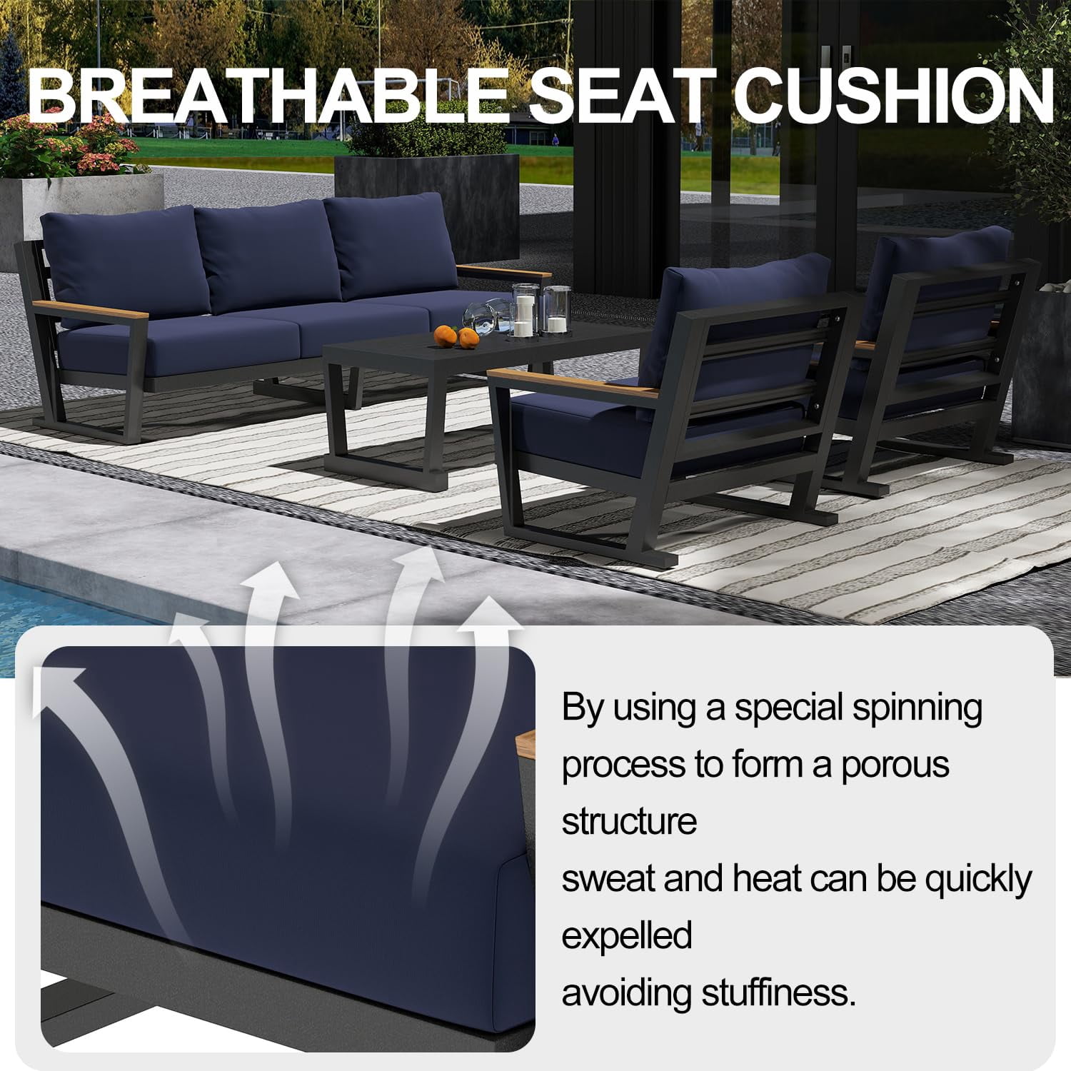 Aluminum Outdoor Sofa,5 Seats Modern Patio Furniture Set,Sectional Sofa Conversation Set with Coffee Table, Upgraded Washable Cushions for Garden Backyard,Grey