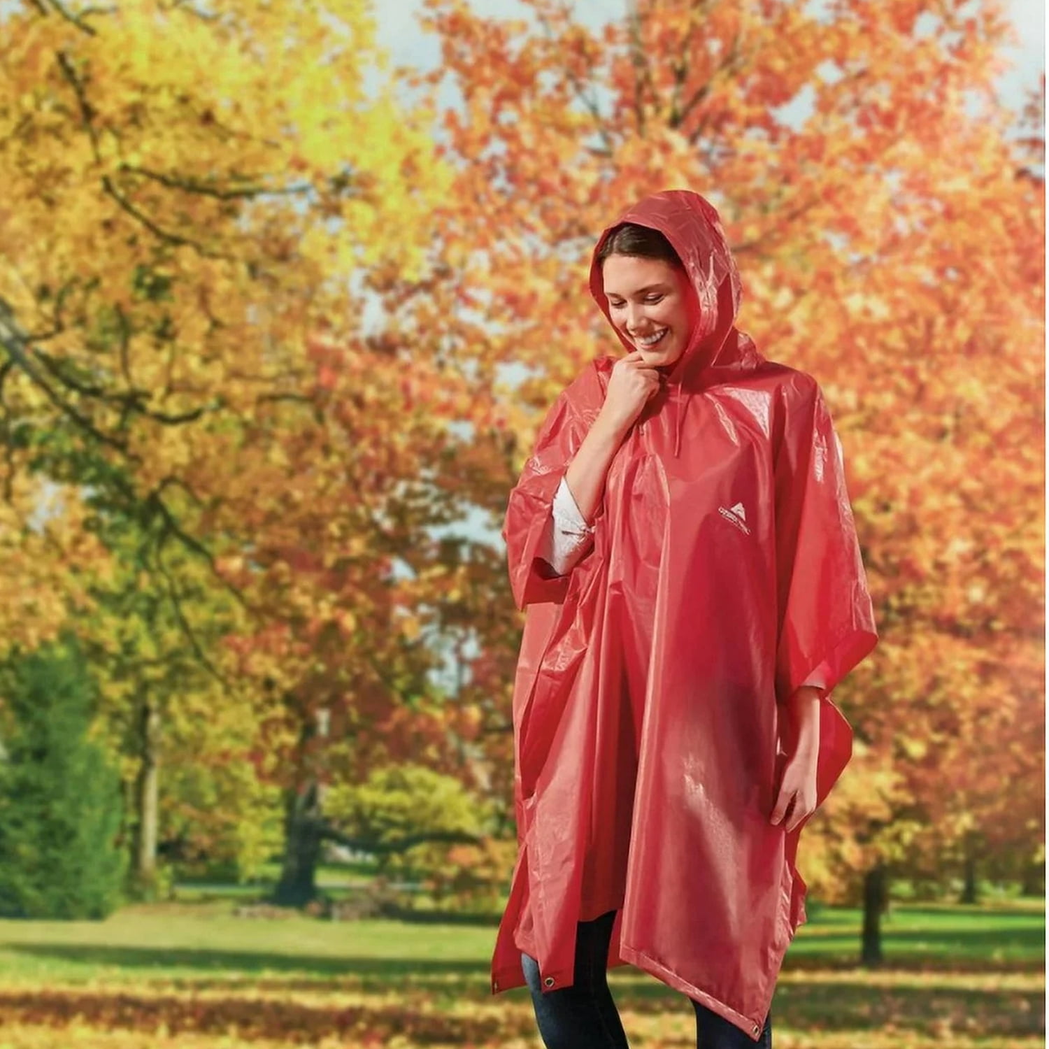 Ozark Trail Adult Poncho Raincoat 3/4 Sleeve for Men and Women, Red