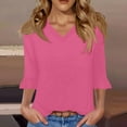 thumbnail image 7 of Womens Ruffle 3/4 Sleeve Tops V Neck Casual Cute Fall Spring Summer Tee Shirts Solid Color Loose Tshirts (M, Hot Pink), 7 of 7
