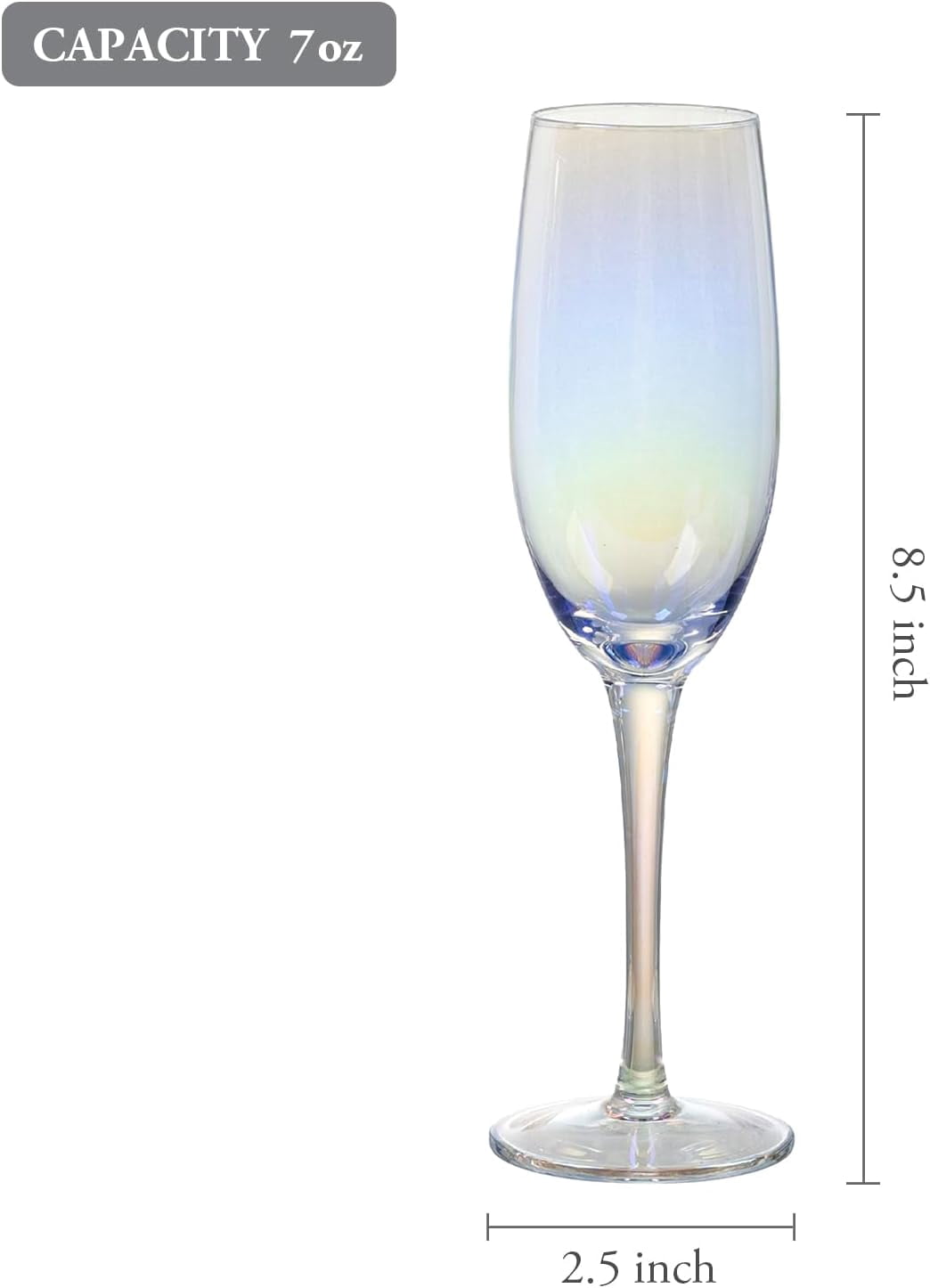 MyGift Set of 4 Iridescent Champagne Flute Glasses 7 oz Stemmed Rainbow Tone Toasting Glasses with Angled Rim Elegant Drinkware for Weddings Parties Celebrations Home Bar