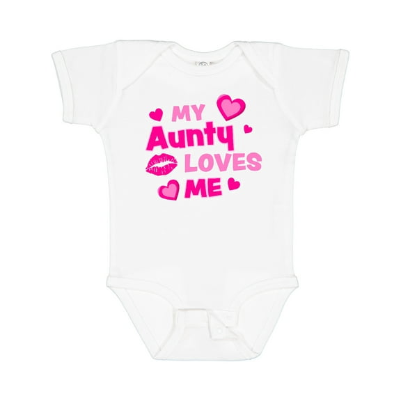 Inktastic My Aunty Loves Me with Hearts and Kiss Boys or Girls Baby Bodysuit