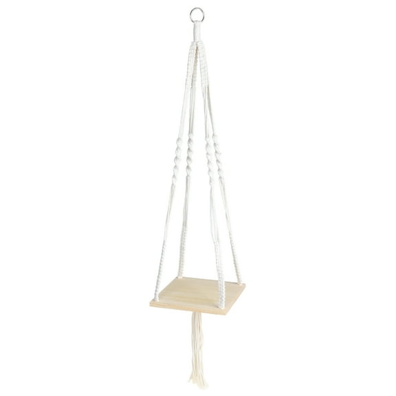 7829 Macrame Plant Hanger with Square Wooden Plate Tray Hanging Planter Shelf Holder