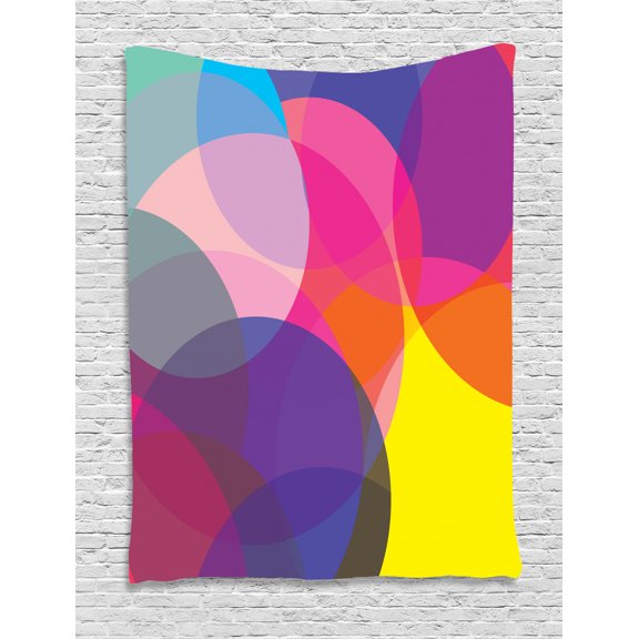 Geometric Tapestry, Abstract Colorful Circles Pattern Superimposed Geometric Shapes Illustration, Wall Hanging for Bedroom Living Room Dorm Decor, 60W X 80L Inches, Multicolor, by Ambesonne
