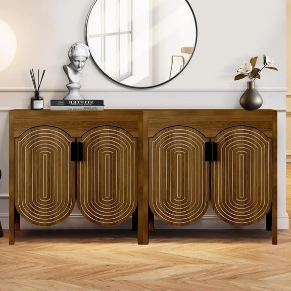 LEFHDA 2PCS Buffet Cabinet, Sideboard Cabinet with Storage, Accent Storage Cabinet with Carved Arc Door Design for Kitchen Dining Room, 2 Doors Buffet Cabinet with Adjustable Shelves