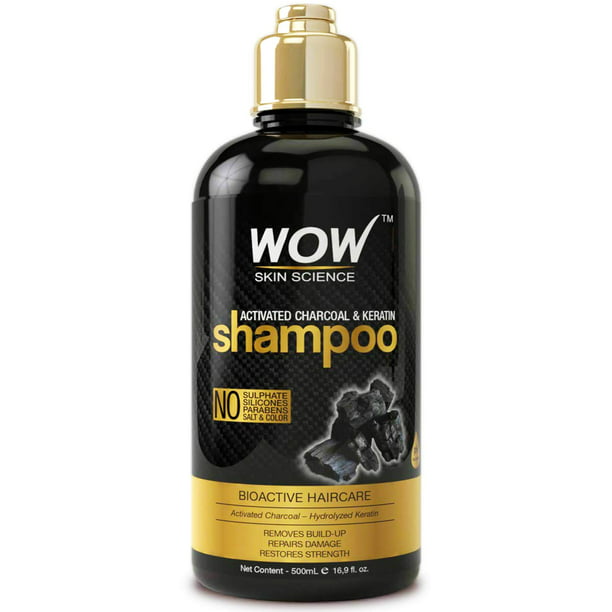 WOW Skin Science Activated Charcoal & Keratin Shampoo - Full Scalp Detox  Cleanse - Restore Damaged Strands For Soft & Shiny Hair- Sulfate & Paraben  Free - All Hair Types - 500 ml 