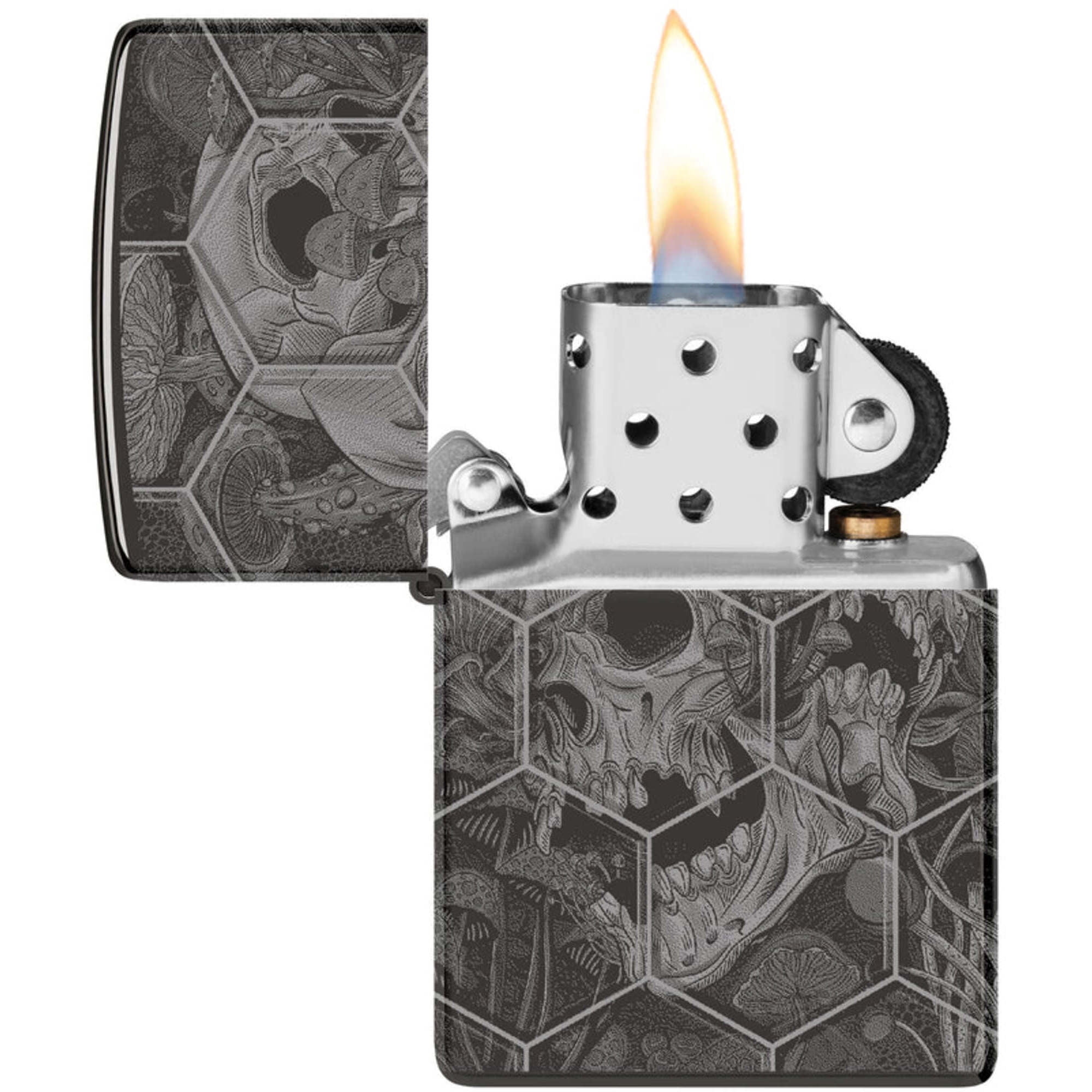 Zippo 46425 Mushroom Skulls Design High Polish Black Lighter