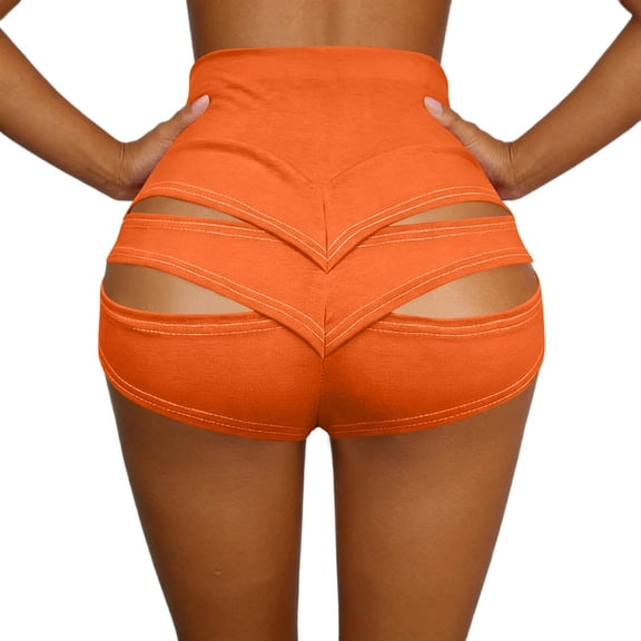 LVHAOGJOB Elastic Waist Shorts for Women Solid Color Summer Orange Breathable Womens Shorts Pants
