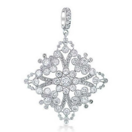Rhodium Snowflake Pendant - Bling Jewelry CZ Snowflake Filigree Vintage Style Pendant Rhodium Plated