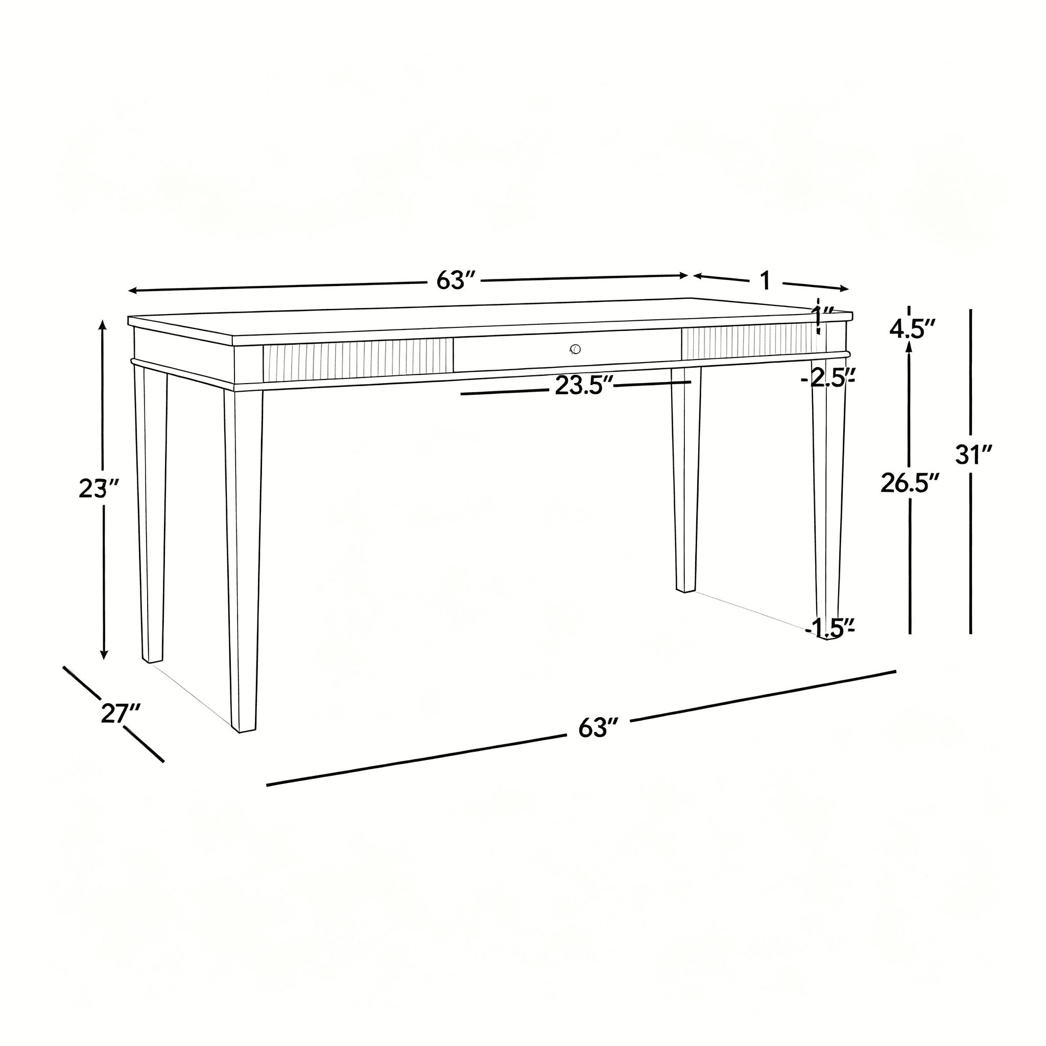 Fluted Writing Desk with Drawer, Solid Rubberwood Home Office Desk, 63 in Farmhouse Work Table for Study and Bedroom