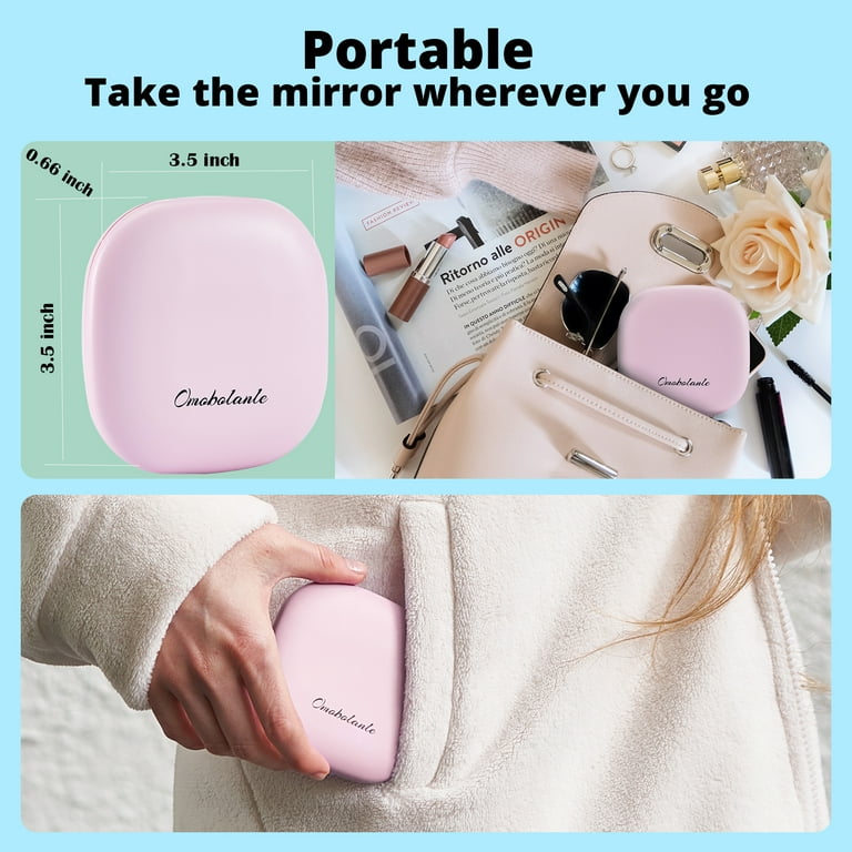 Small Pink Handheld 10x Magnifying Mirror for Makeup, Travel (9.5x5.3 in)