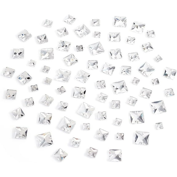 75 Pcs Sew On Rhinestones 5 Sizes Square AB Flat Back Sewing Stone Beads 2-Holes Glass Connector Beads for Garments Accessories DIY Crafts Clothes Shoes Bag Decoration colorful