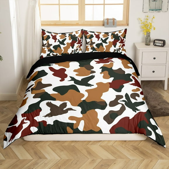 Erosebridal Kawaii Duck Duvet Cover, Farmhouse Animal Bedding Sets, Brown Reversible Comforter Cover, Lightweight Room Decorative, 2-Piece（No Comforter）