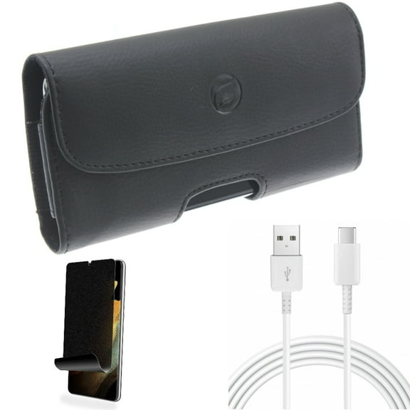Privacy Screen Protector & 10ft USB-C Cable & Case Belt Clip for Samsung Galaxy S22 Plus (S22 ) - Combo TPU Film (Fingerprint) Anti-Peep & Type-C Charger Cord Power & Leather Holster Cover