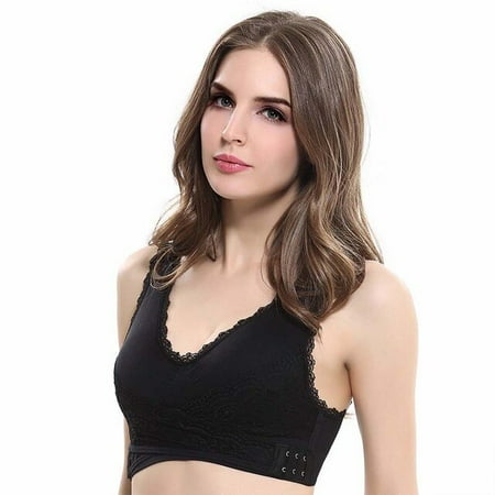 

QWZNDZGR M-3XL Women Underwear Sexy Lingerie Lace Solid Color Cross Side Buckle Wireless Push up Breathable Sleep Hot Bra