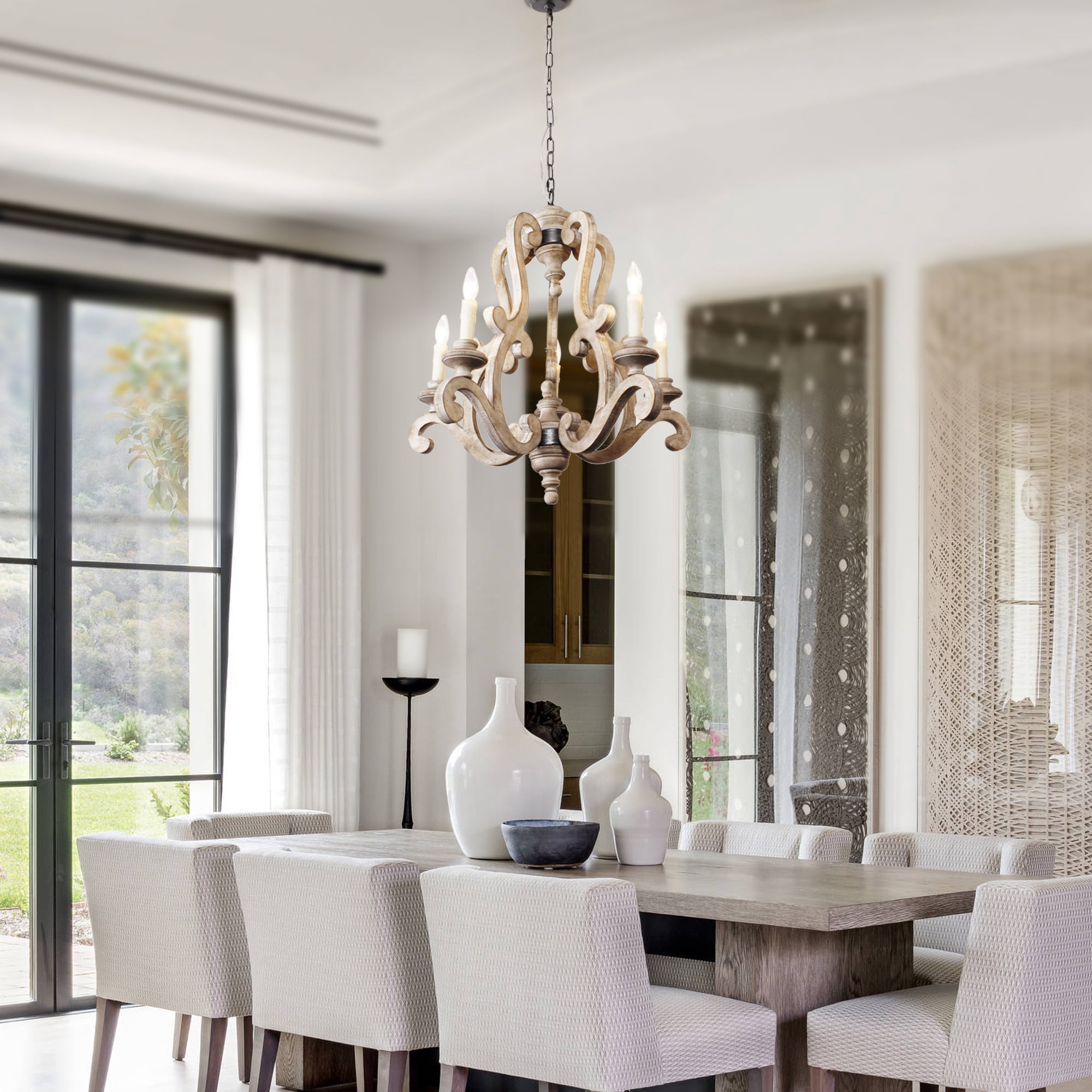Cusp Barn 5-Light Wood Chandelier Rustic Chandelier Farmhouse Chandeliers for Living Room