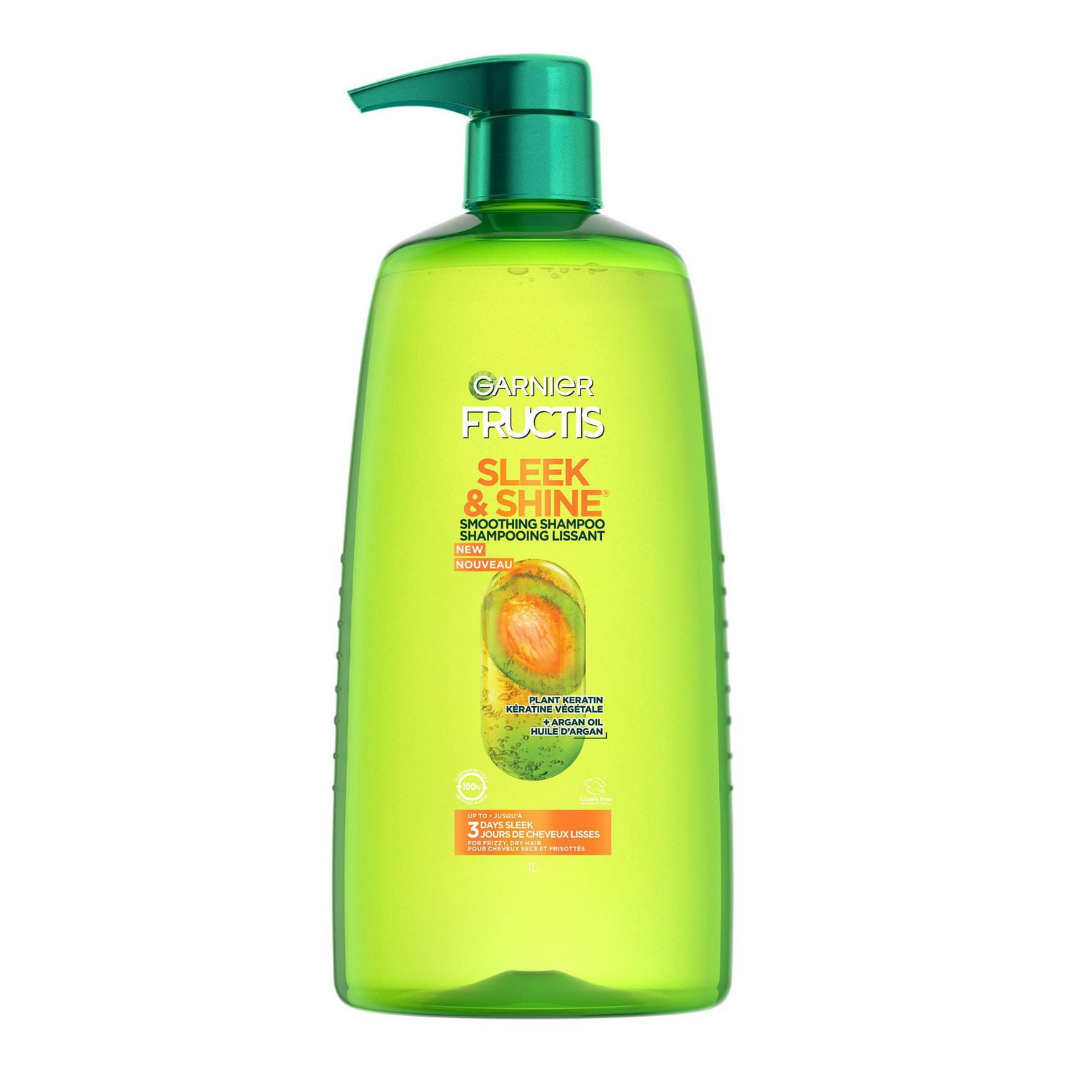 Garnier Fructis, Sleek & Shine Fortifying Shampoo, For Frizzy, Dry Hair, 1 L