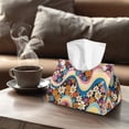 thumbnail image 4 of COEQINE Tissue Box Cover PU Leather Rectangle Tissue Case Holder Facial Tissue Dispenser for Bathroom Bedroom Kitchen Office Car Modern Decorative, Hippie Flower Blue Pink, 4 of 7