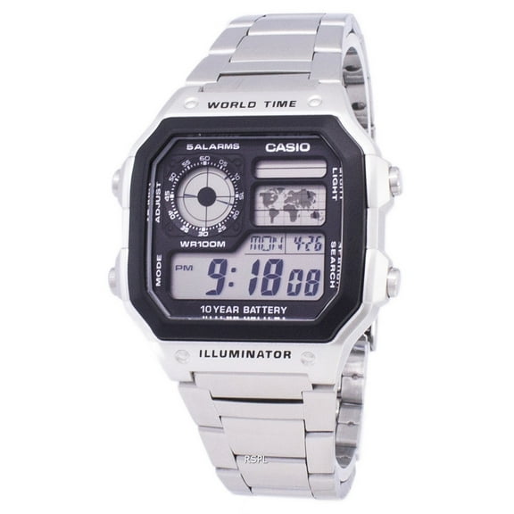 Casio Digital World Time WR100M AE-1200WHD-1AVDF AE-1200WHD-1AV Men's Watch