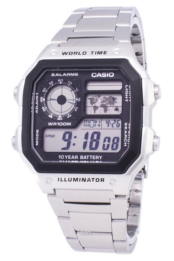 Digital World Time WR100M AE-1200WHD-1AVDF AE-1200WHD-1AV Men's Watch
