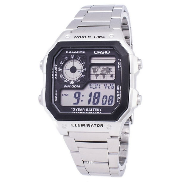 Casio Reloj Digital con Hora Mundial, Resistente Al Agua hasta 100 M, Modelo AE-1200WHD-1AVDF para Hombre.