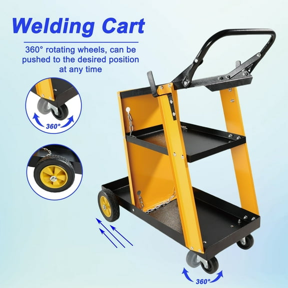 3-Tier Welding Cart, 200LB Capacity/6" Wheels/Safety Chains, Heavy-Duty Welder Trolley for Industrial & DIY Workshops
