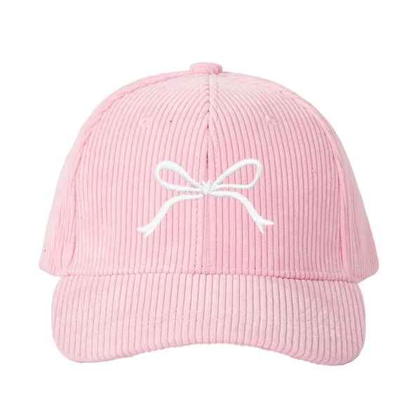 Women's Vintage Corduroy Adjustable Baseball Cap Bow Embroidery Casual Hat for Spring Pink Free Size