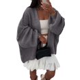 thumbnail image 2 of Womens Oversized Cardigan Sweaters 2025 Fall Long Lantern Sleeve Knit Open Front Light-Weight Sweater Dark Gray L, 2 of 8