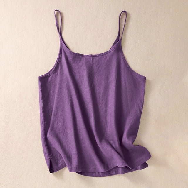 mfyjkho Tops Para Hacer Ejercicio, Top Corto De Lino Con Cuello Redondo Y Tirantes Para Mujer, Color Liso, Con Dobladillo Con Aberturas Tops Para Hacer Ejercicio Xl